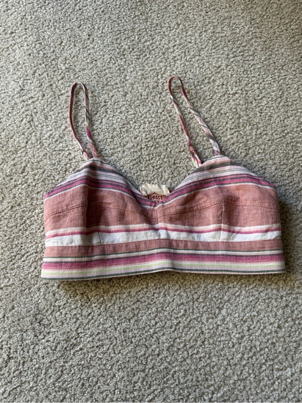 Lucky Brand Pink and White Striped Cropped Cami sexy - y2k